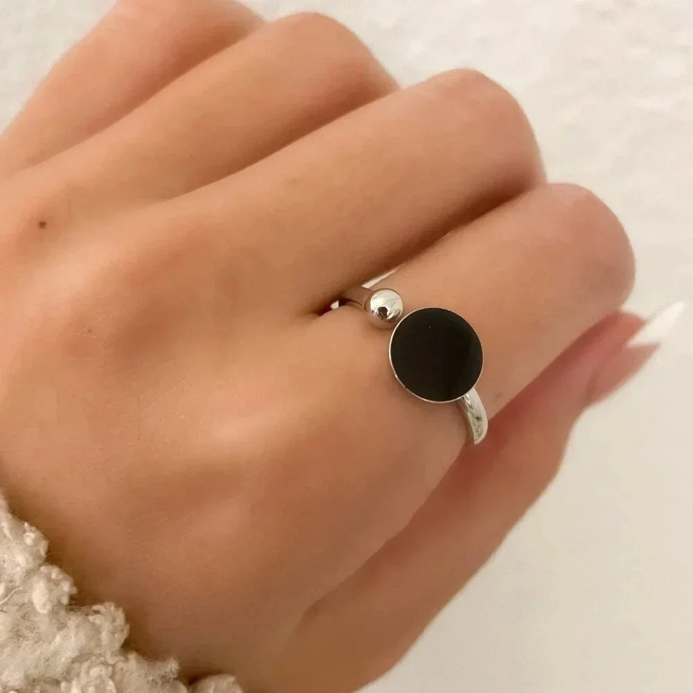 925 Sterling Silver Black Circle Ring Dainty Ring Minimalist Ring Band